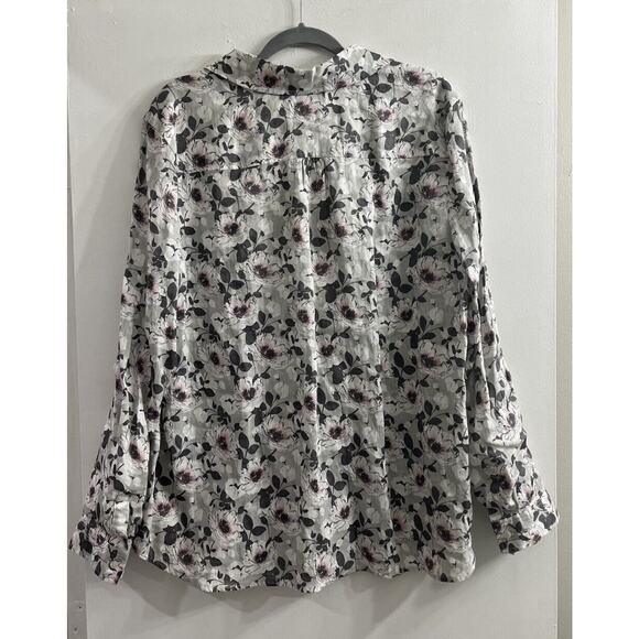 Charter Club Womens Linen XXL Black Pink Gray Floral Button Up NWT Roll Tab NEW - Picture 3 of 10